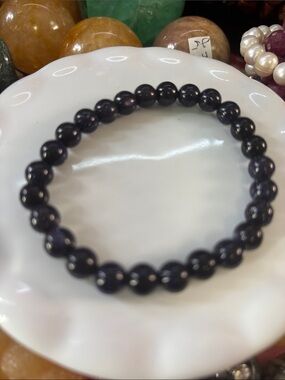 Glossy Black Obsidian Beaded Stretch 8mm Bracelet